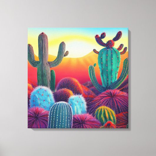 Canvas Afdrukken: Sunset over Cactus desert Platea (Voorkant)