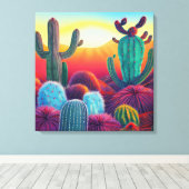 Canvas Afdrukken: Sunset over Cactus desert Platea Afdruk (Insitu (Houten vloer))
