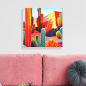 Canvas Afdrukken: woestijncactus in warme kleuren (Insitu (Woonkamer))