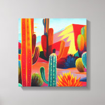 Canvas Afdrukken: woestijncactus in warme kleuren