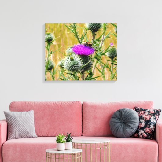 Canvas Art Bee op Thistle Afdruk (Insitu (Woonkamer))