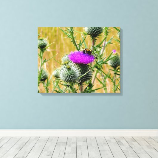 Canvas Art Bee op Thistle Afdruk (Insitu (Houten vloer))