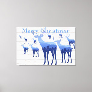 Canvas Art-Blue Deer White kerst