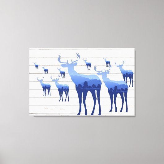 Canvas Art-Blue Herten witte wasborden (Voorkant)