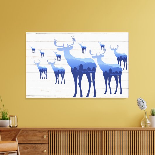 Canvas Art-Blue Herten witte wasborden (Insitu (Woonkamer))