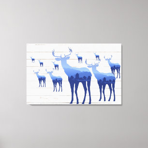 Canvas Art-Blue Herten witte wasborden Afdruk