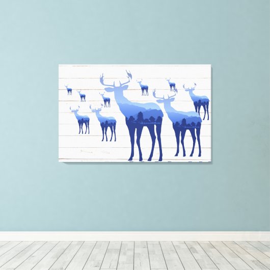 Canvas Art-Blue Herten witte wasborden Afdruk (Insitu (Houten vloer))
