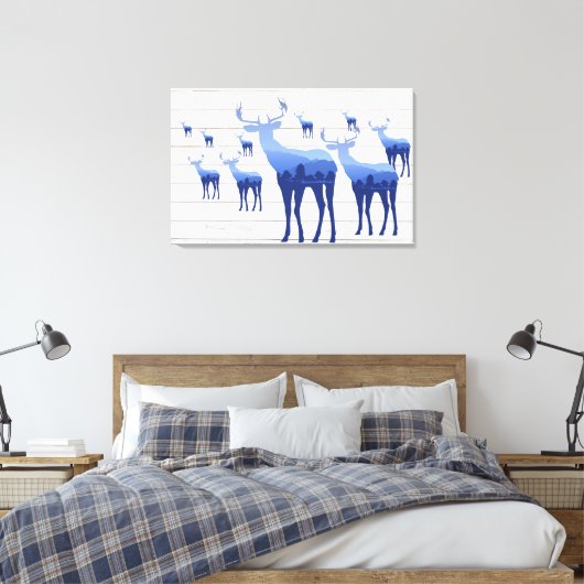 Canvas Art-Blue Herten witte wasborden Afdruk (Insitu (Slaapkamer))