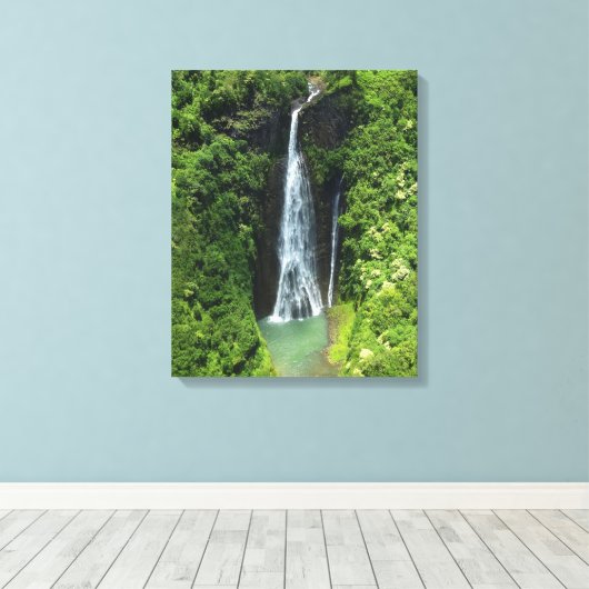 Canvas Art-Kauai waterval (Insitu (Houten vloer))