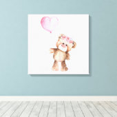 Canvas Art — Meisje Baby Beer met ballon (Insitu (Houten vloer))