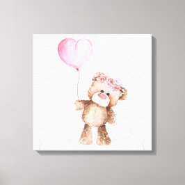 Canvas Art — Meisje Baby Beer met ballon
