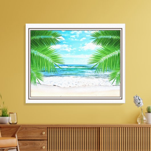 Canvas Art-tropisch strand in Sepia (Insitu (Woonkamer))