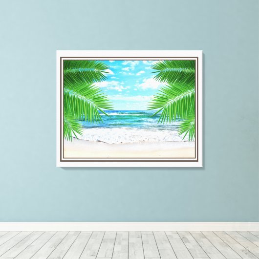 Canvas Art-tropisch strand in Sepia (Insitu (Houten vloer))