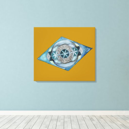 Canvas Atlantic Blue with Sacred Geometry Design  (Insitu (Houten vloer))