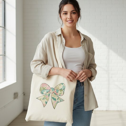 Canvas Bag with Floral Bow - Boho Chic Style. Tote Bag