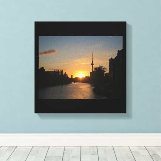 Canvas Berlijn Duitsland Skyline Night Fernsehturm (Insitu (Houten vloer))