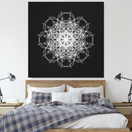 Canvas, Black White Kaleidoscope Mandala Art Canvas Afdruk (Insitu (Slaapkamer))