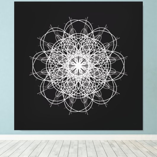 Canvas, Black White Kaleidoscope Mandala Art Canvas Afdruk (Insitu (Houten vloer))