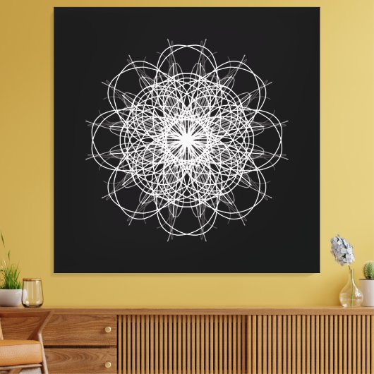 Canvas, Black White Kaleidoscope Mandala Art Canvas Afdruk (Insitu (Woonkamer))