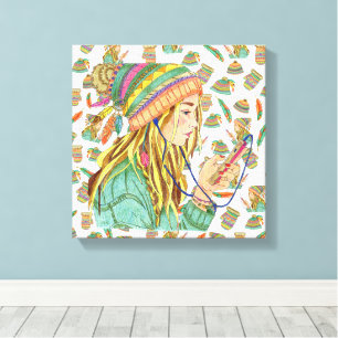 Canvas Boho Hoed Meisje Thema Afdruk