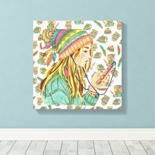 Canvas Boho Hoed Meisje Thema Afdruk (Insitu (Houten vloer))