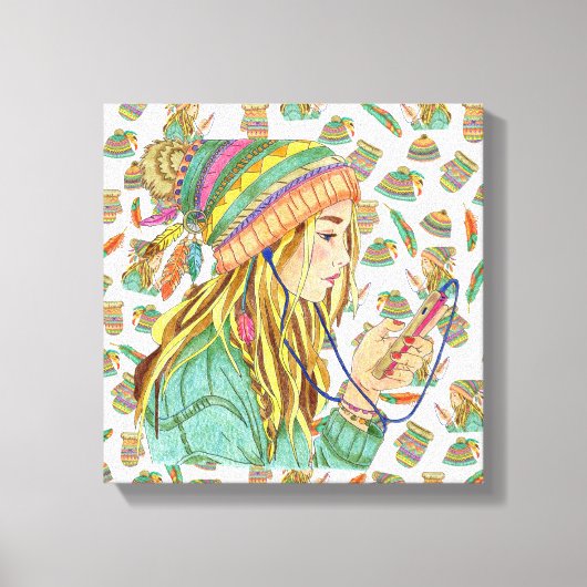 Canvas Boho Pet Meisje Thema (Voorkant)