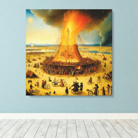 Canvas Burning Man in Boschian Vision (Insitu (Houten vloer))