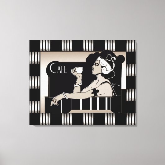 Canvas  Cafe Art Deco Streep Zwart Zilver (Voorkant)