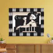 Canvas  Cafe Art Deco Streep Zwart Zilver (Insitu (Woonkamer))