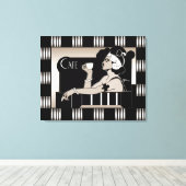 Canvas  Cafe Art Deco Streep Zwart Zilver (Insitu (Houten vloer))