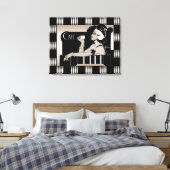 Canvas  Cafe Art Deco Streep Zwart Zilver (Insitu (Slaapkamer))