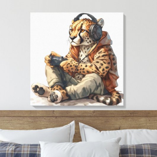 Canvas Cheetah Spelen Videogames Kunst voor Kinder