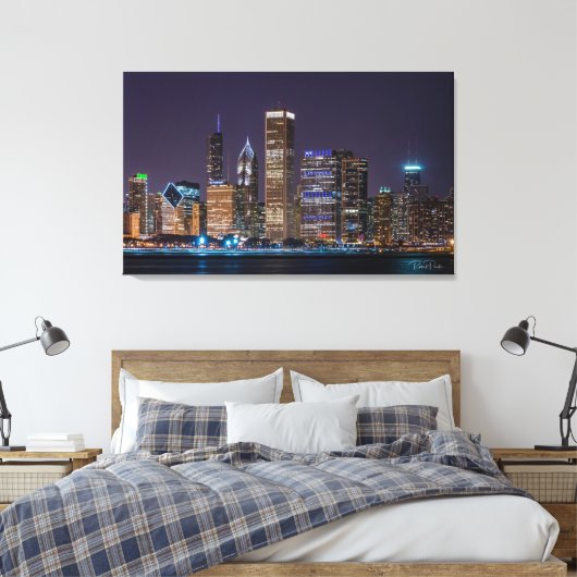 Canvas - Chicago Skyline Illinois met Night Sky (Insitu (Slaapkamer))