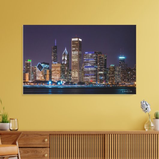 Canvas - Chicago Skyline Illinois met Night Sky (Insitu (Woonkamer))