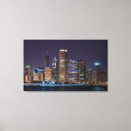 Canvas - Chicago Skyline Illinois met Night Sky Afdruk