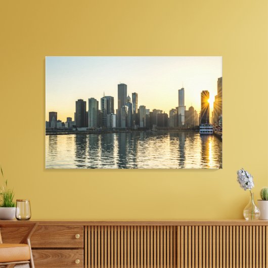 Canvas - Chicago Skyline in Illinois op Sunset (Insitu (Woonkamer))