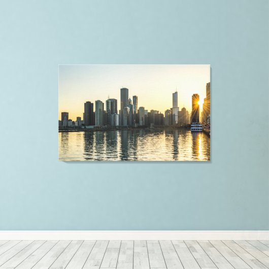 Canvas - Chicago Skyline in Illinois op Sunset (Insitu (Houten vloer))