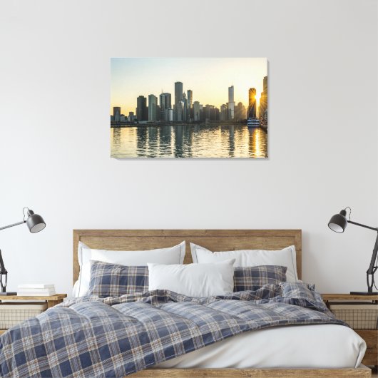 Canvas - Chicago Skyline in Illinois op Sunset Afdruk (Insitu (Slaapkamer))