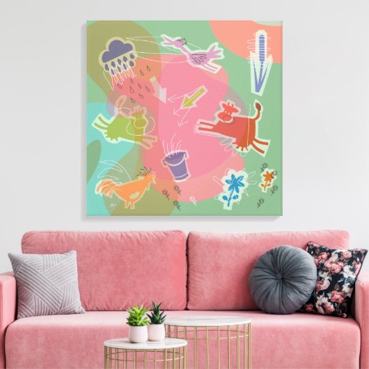 Canvas cow chicken bird afdruk (Insitu (Woonkamer))