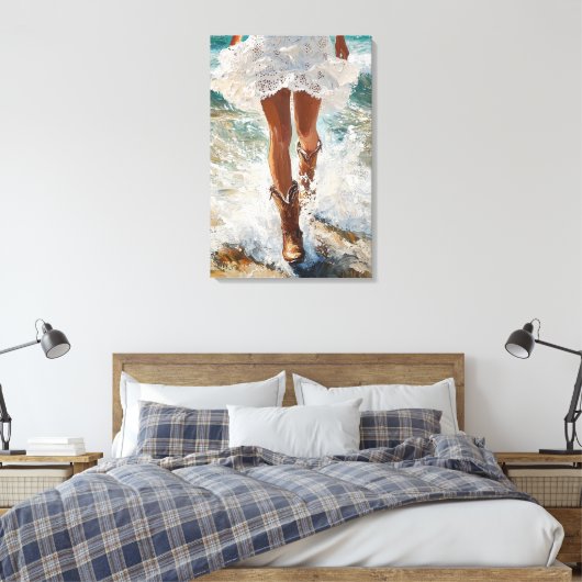 Canvas Cowgirl Wandelen op het strand Westerne kun (Insitu (Slaapkamer))