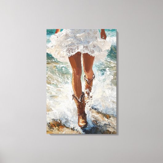 Canvas Cowgirl Wandelen op het strand Westerne kun (Voorkant)