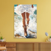 Canvas Cowgirl Wandelen op het strand Westerne kun (Insitu (Woonkamer))