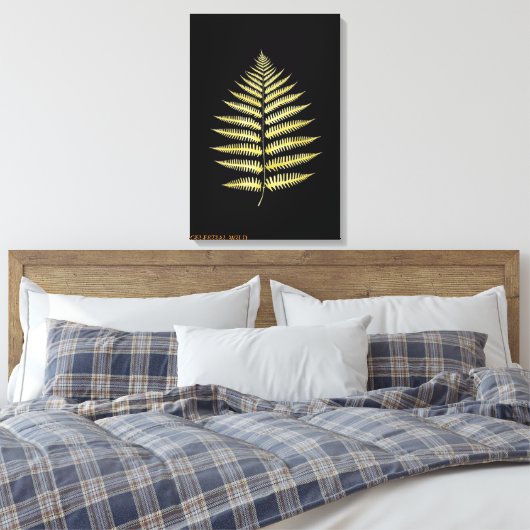 Canvas Elegant Gouden Varensblad Botanisch Decor Afdruk (Insitu (Slaapkamer))