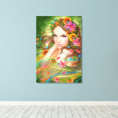 Canvas Fantasie Mooie fee vrouw met bloemen (Insitu (Houten vloer))