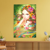 Canvas Fantasie Mooie fee vrouw met bloemen (Insitu (Woonkamer))