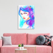 Canvas Fantasie Mooie vrouw met blauwe bloemen (Insitu (Woonkamer))