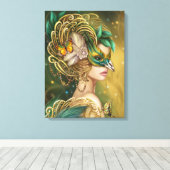 Canvas Fantasie Vrouw vogelportret (Insitu (Houten vloer))