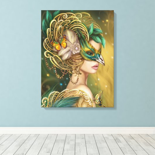 Canvas Fantasie Vrouw vogelportret (Insitu (Houten vloer))