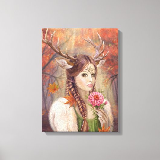 Canvas Fantasy vrouw portret hert (Voorkant)