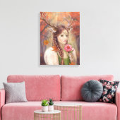 Canvas Fantasy vrouw portret hert (Insitu (Woonkamer))